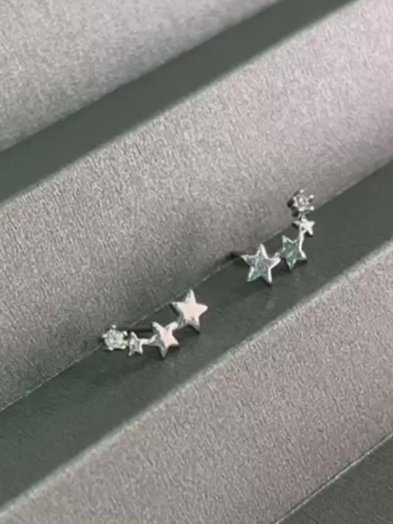 S925 Sterling Silver Stars Design Pretty Studs Earrings, High Quality Earrings, Gifts for Girlfriend, Gifts for Her, Fashionable Earrings for Women & Girls, Trendy All-match & Exquisite Jewelry for Birthday Gift, Elegant Minimalist Earrings