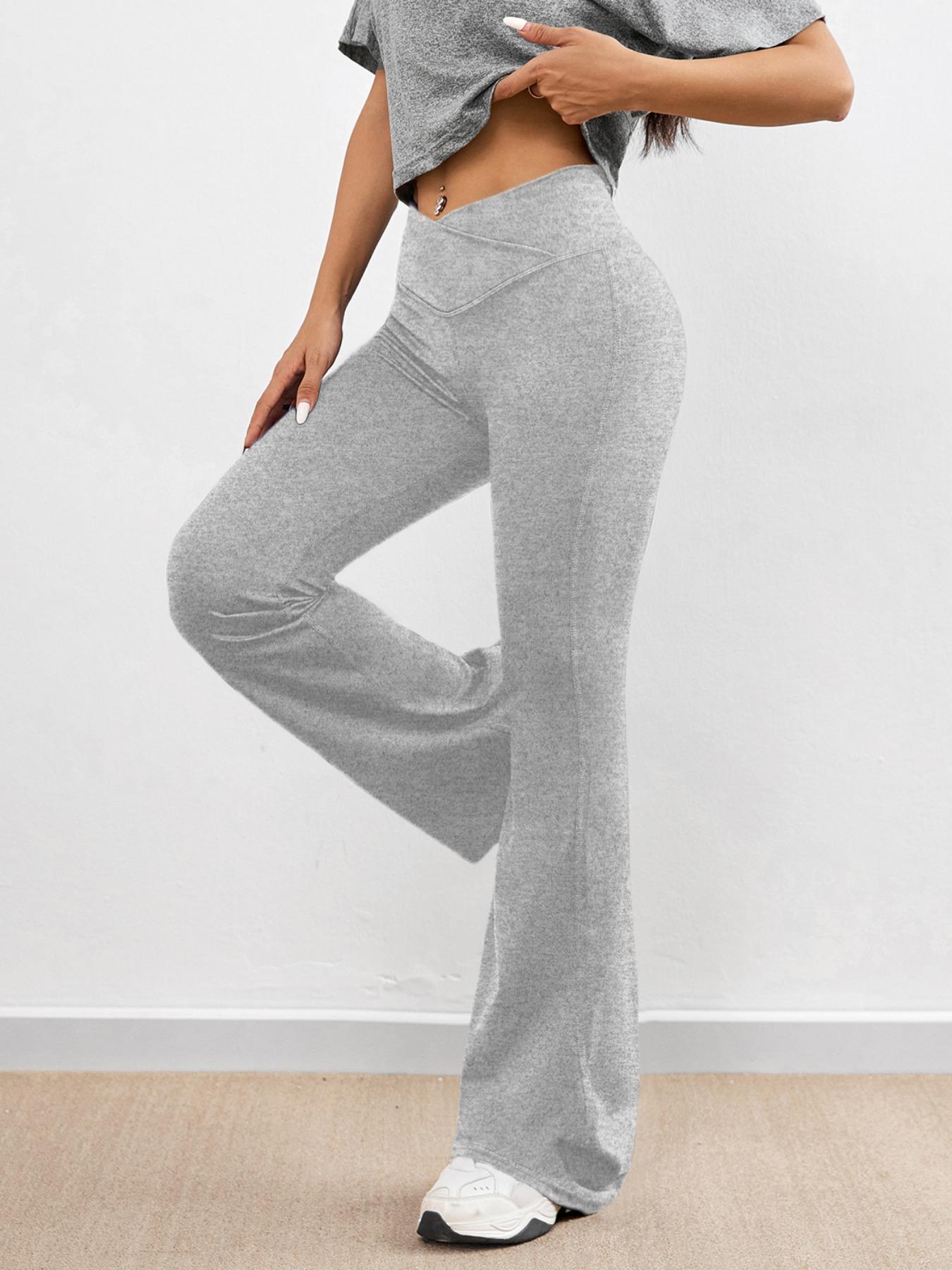 Women's Solid Flare Leg Sports Leggings, Solid Flared Leggings, Casual Comfy Breathable Bell Bottom Trousers for Yoga Gym Workout Running, Ladies Sportswear for All Seasons