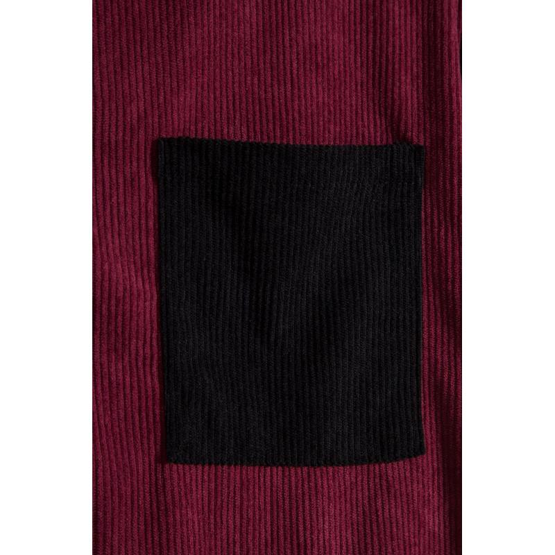 Men's corduroy color-block short-sleeve shirt, casual button-up shirt with chest pocket, vintage summer street style, soft and breathable, suitable for everyday wear