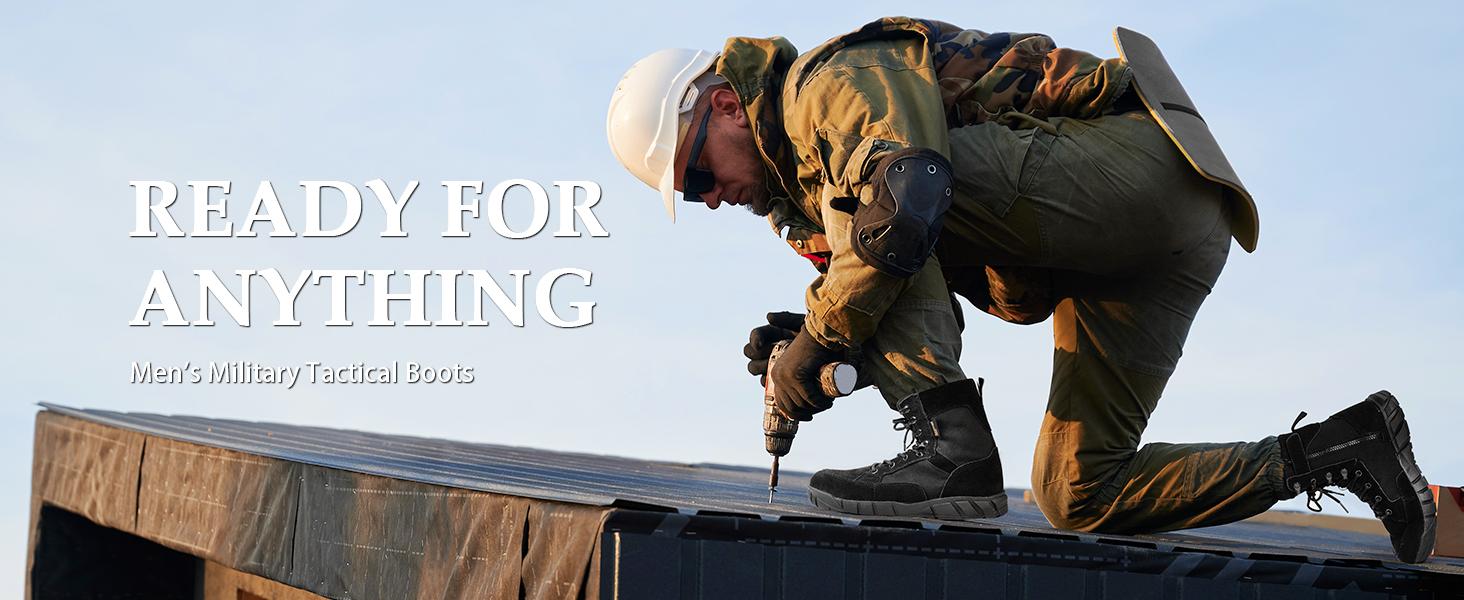 FREE SOLDIER Men's Tactical Boots 8 Inches Lightweight Combat Boots Durable Suede Leather Military Work Boot Desert Boot