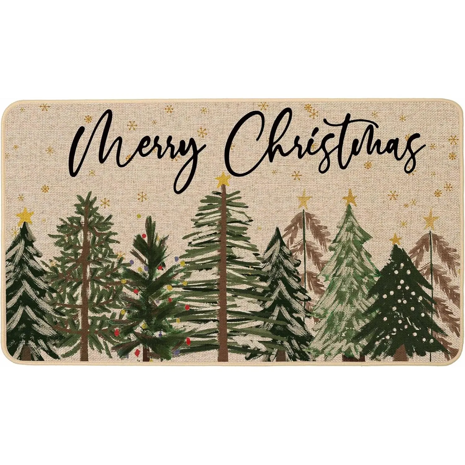 Merry Christmas Doormat,Christmas Trees Xmas Winter Snowy Forest Pine Tree Welcome Door Mat Non-Slip Rubber Entrance Floor Front Porch Indoor Outdoor Seasonal Holiday Decor 17x29 Inch