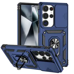 Petsun QPS Heavy Shockproof Full Body Phone Casing for Samsung S25 Edge, A16, A26, A36 - Sergeant Style Push Window, Magnetic Anti-Drop Sliding Cover with Ring Stand, Duty Back Cover for Camera Protection, Mobile Accessory