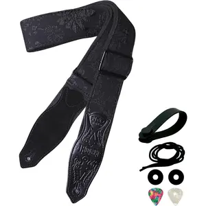 2" Wide Double-Layer Padded Guitar Strap with 4 Pick Holders, beauty Leather Ends & Metal Buckles( Bloom)