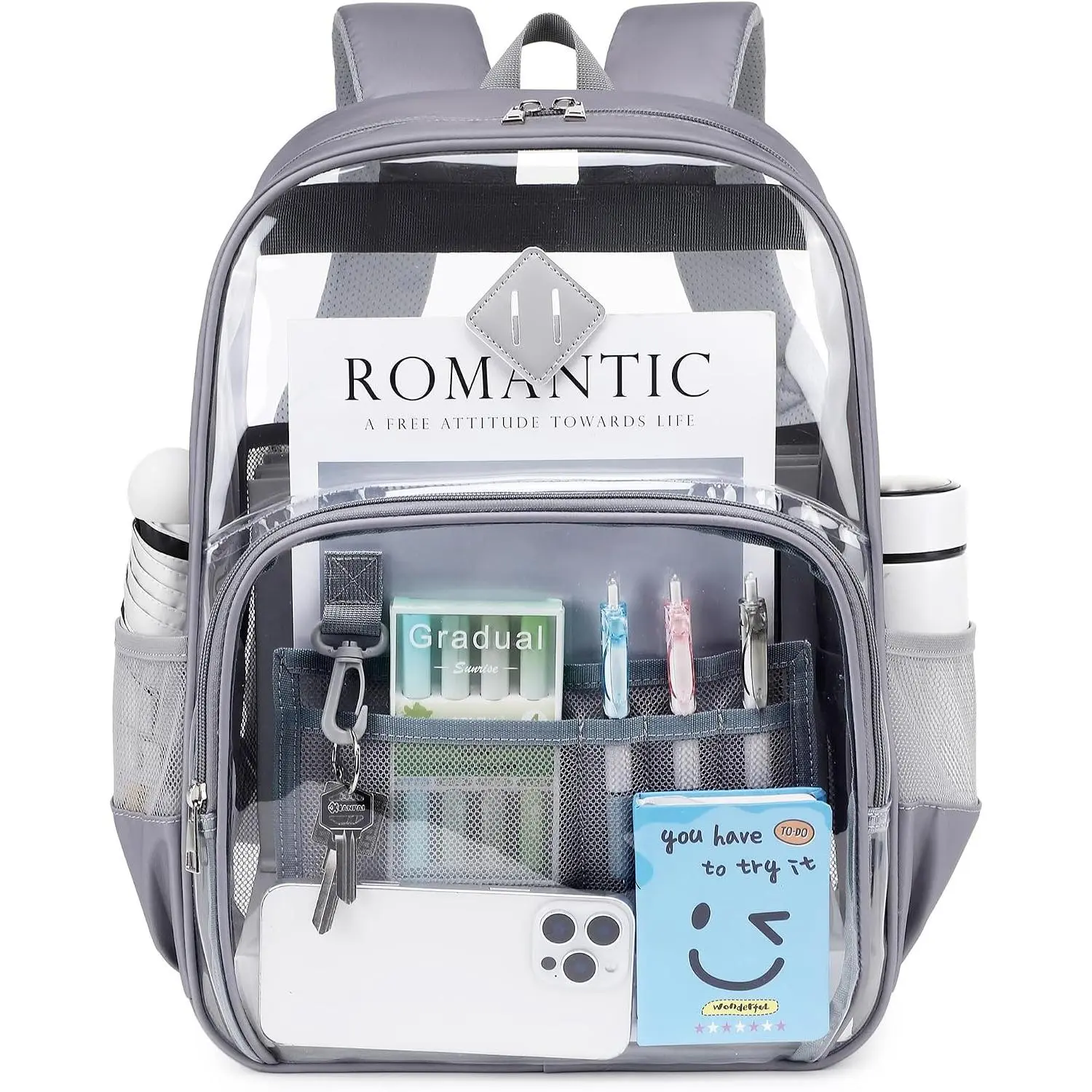 Clear Backpack, Clear School Backpack Made of PVC & Oxford, Heavy Duty -resistant Transparent Bookbag