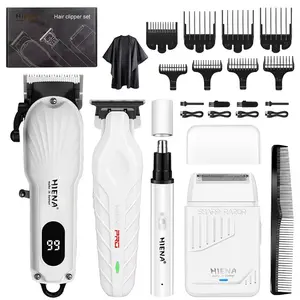 Men's White Electric Hair Clippers Set, 4-Piece Kit, Barber Hair Clippers, Professional Hair Clippers, Wireless Clippers, Home Haircut Tools, Portable Shaver, Personal Care, Men's Grooming, Holiday Gifts, Christmas Gifts