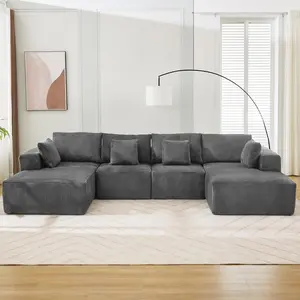 U-Shape Sofa Boneless Sectional Couch for Living Room, 137" Modular Corduroy Cloud Couch Sets for Apartment