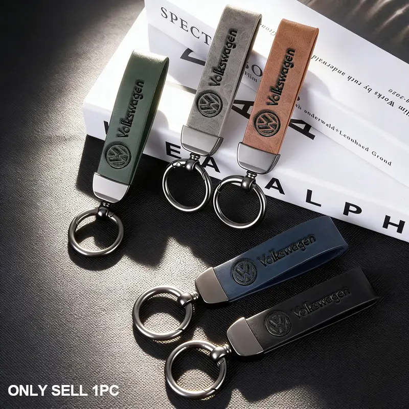 Car Badge Luxury Leather Keychain Auto Emblem Keyring Pendant Accessories For VW Volkswagen Atlas Jetta Touareg Variant Golf Polo GTI Taos Nivus Passat Tiguan Arteon Taigo Caddy Sharan Beetle CC Amarok Transporter Caravelle Crafter Touran Scirocco Virtus