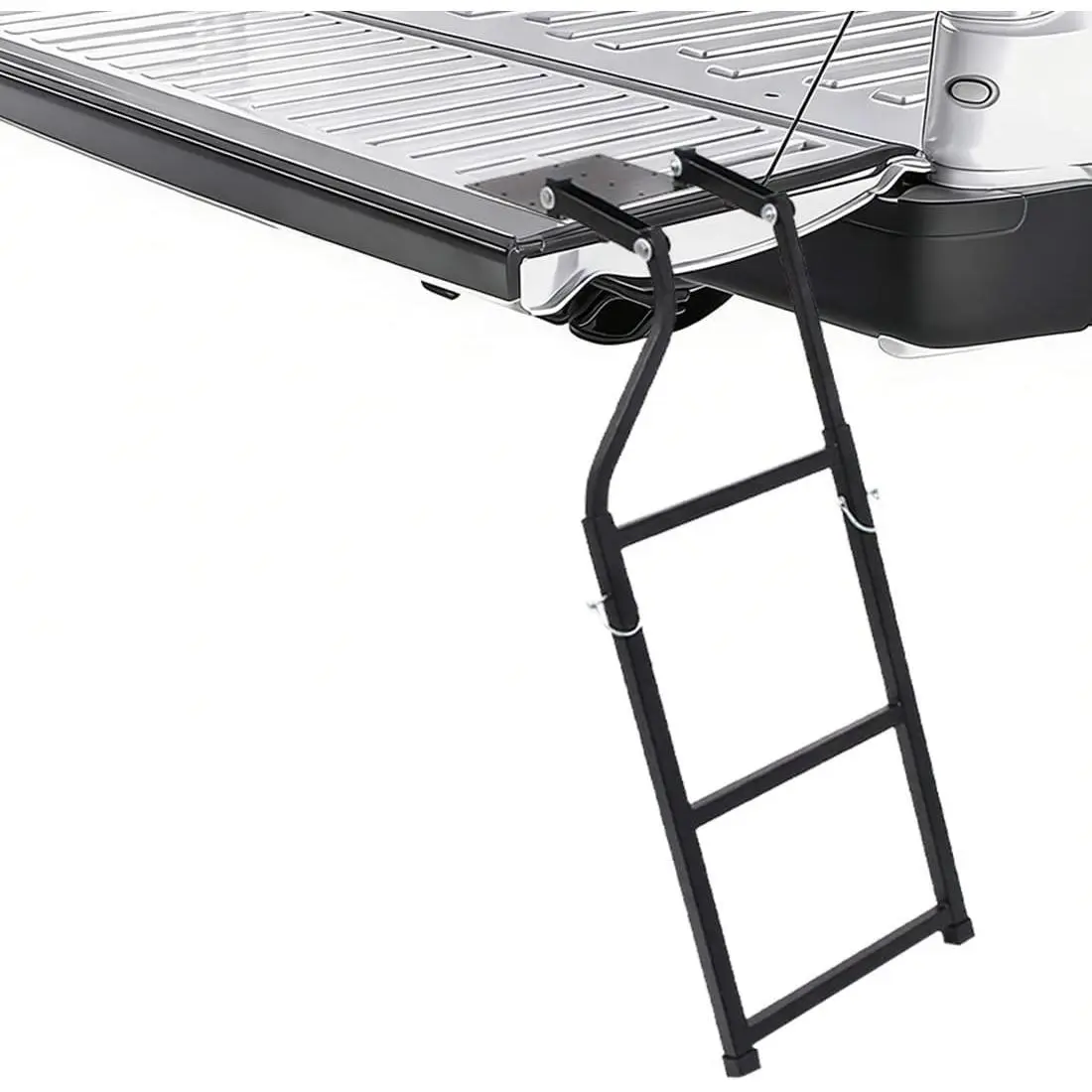 Pickup Truck Tailgate Ladder Foldable Extension Telescopic Adjustable Universal Pickup Truck Bed Step with Bucket Straps Set and Stainless Steel Self-Tapping Screws Truck Bed Ladder
