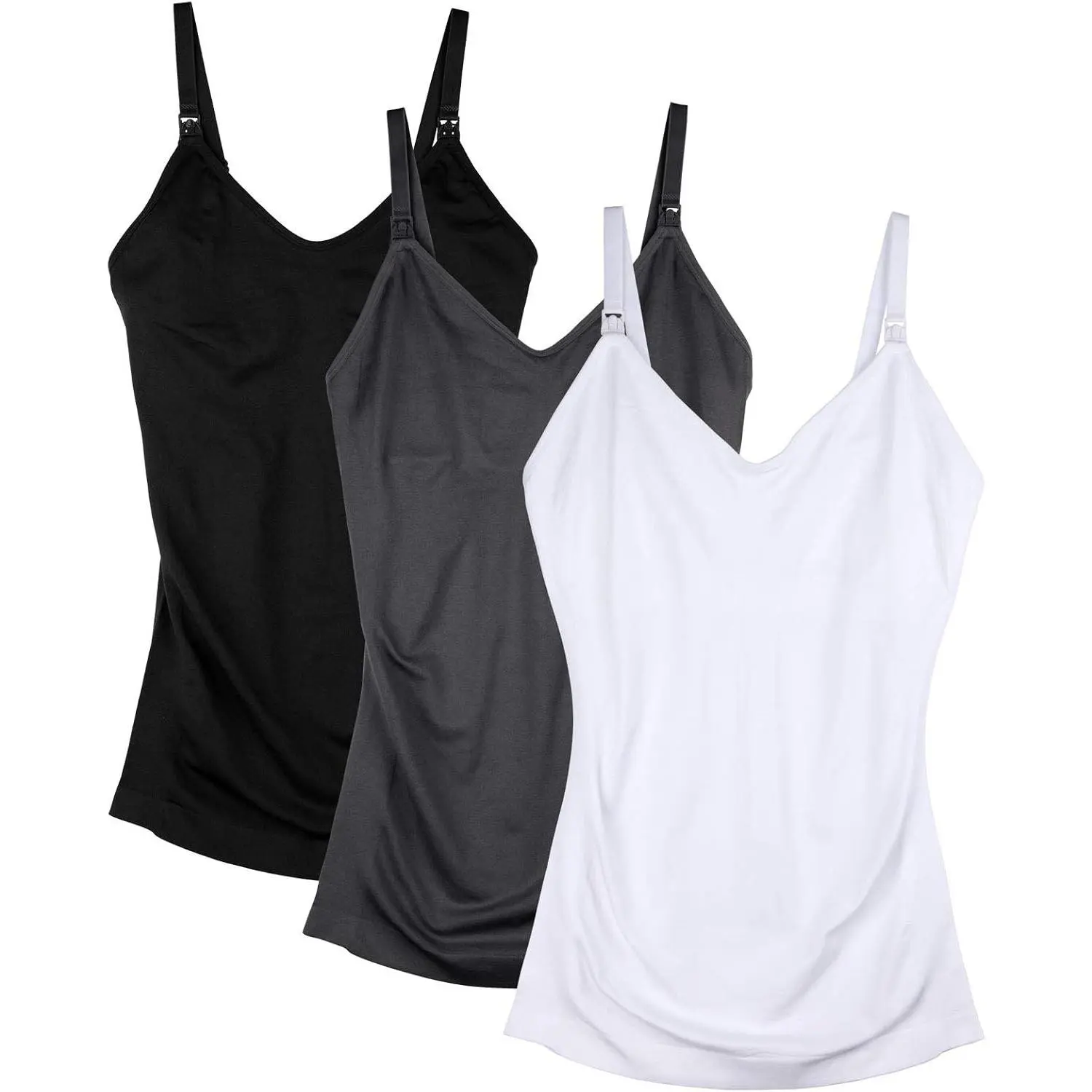 Womens Maternity Nursing Tank Cami for Breastfeeding with Adjustable Straps Color Black DGrey White Size M