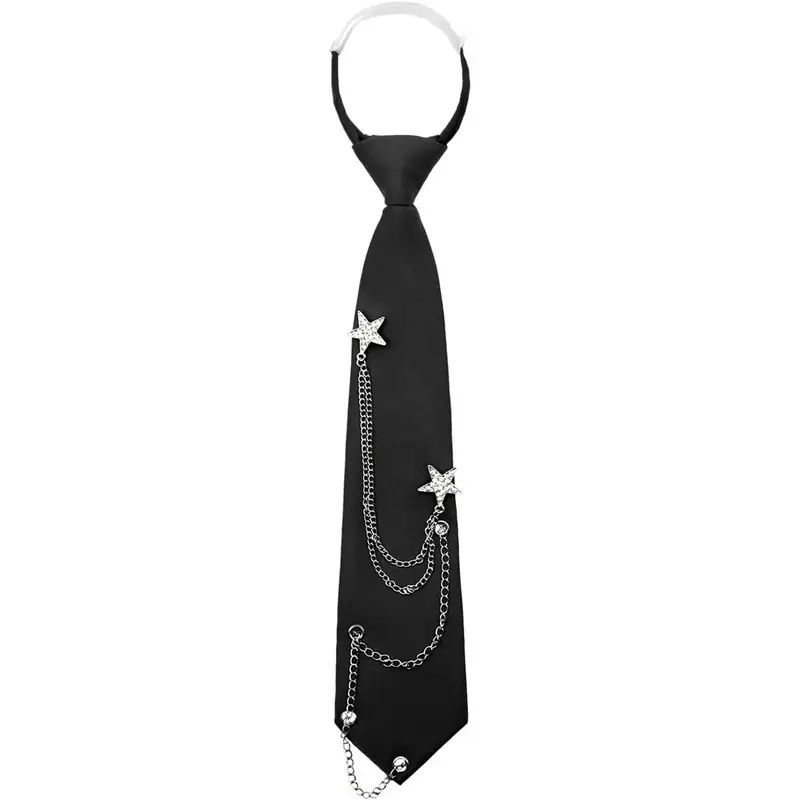 YYW1 Ties Women Men, Punk Metal Necktie Pre-Tied Adjustable Black Tie Uniform, School, Shirt Accessory