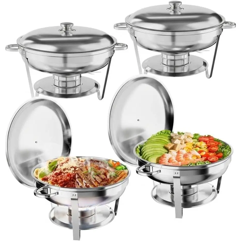 4-Pack Chafing Dishes for Buffet Stainless Steel 5QT Chafing Dish Buffet Set, Complete Food Warmers with Lids, Water Pans, Fuel Can Holders for Catering & Wedding Receptions