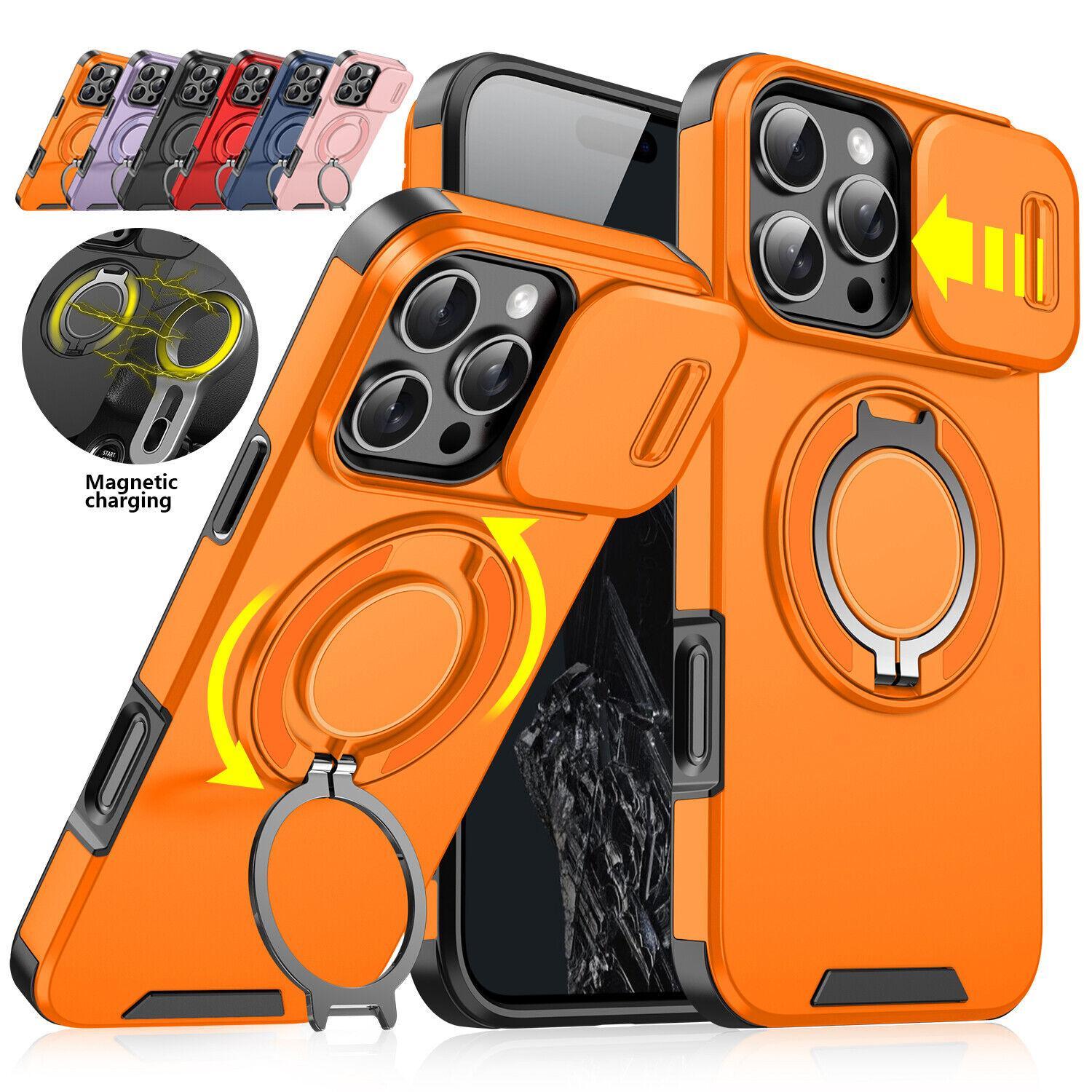 [Free !ship] for iPhone 17 Pro Max For iPhone Air 16 Pro Max 15 14 13 12 11 For MagSafe Case Magnetic Ring Stand Case Slide Lens Cover Ring Kickstand Holder Military Grade Shockproof Camera Protective Cover