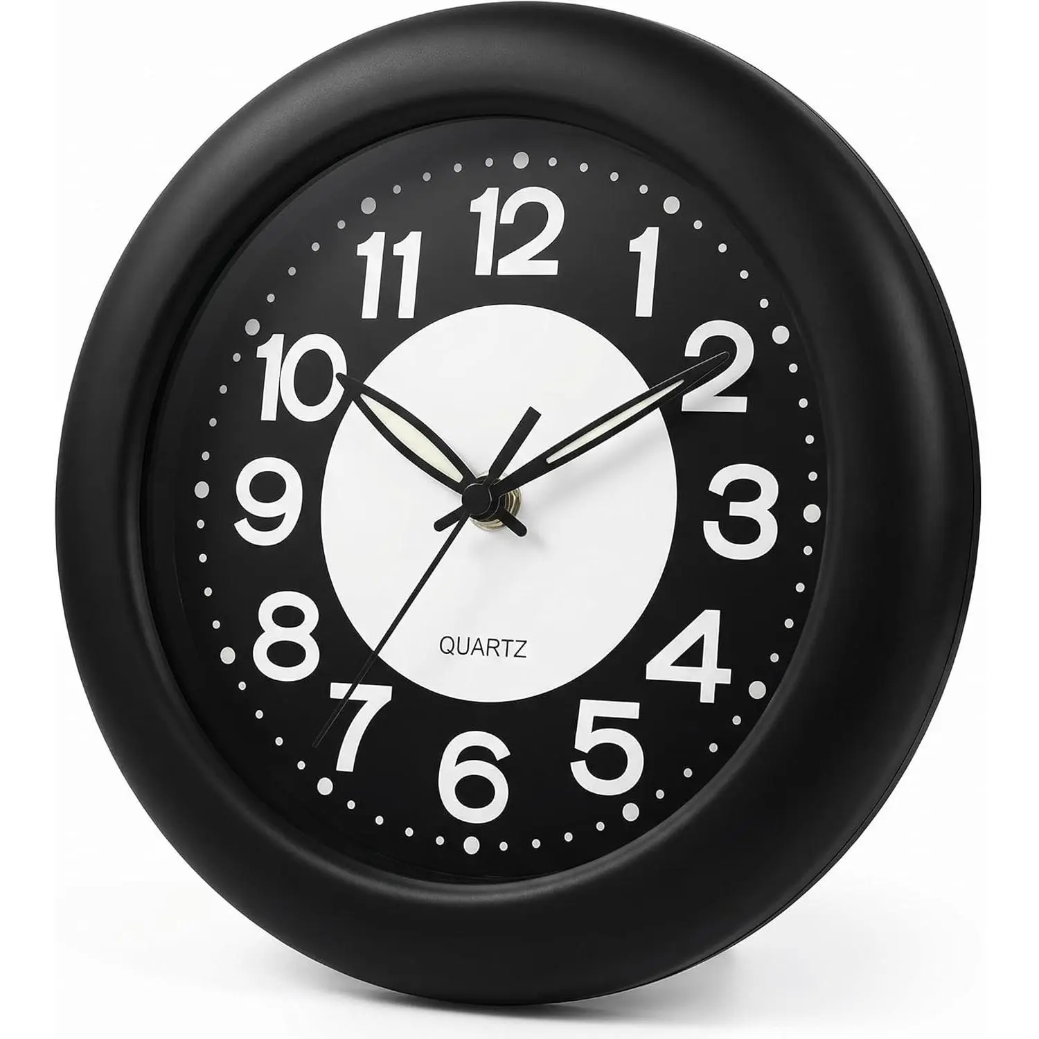 Waterproof Analog Bathroom Shower Clock with Large Screen, Non-Ticking Silent Luminous Display, Table Stand or Wall Mount for Home Office Pool Spa Restaurant Black