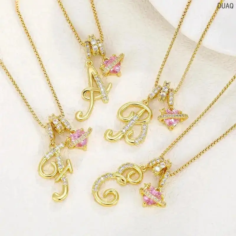Women 18K Gold Plated 3-Layer Stackable Initial Necklace, A-Z Alphabet Letter Pendant, Snake Chain Choker with Pink Heart Zircon, Adjustable Dainty Layering Jewelry, Ideal Valentine’s & Daily Wear Gift