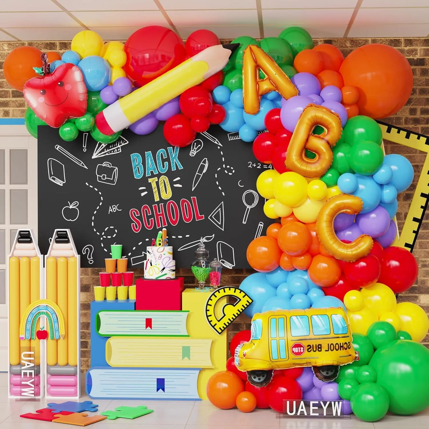 Back to School Balloon Arch Garland Kit, 157Pcs Rainbow Balloons | Pencil Apple Schoolbus ABC Foil Balloons, for First Day of School, Classroom, Kindergarten, Preschool Party Supplies