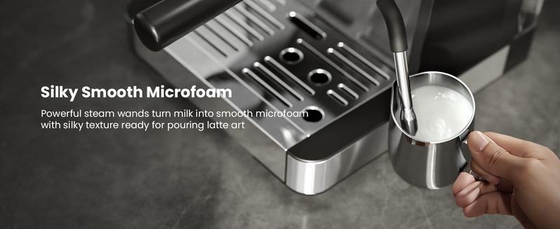 Kismile Espresso Machines with Grinder,20 Bar Professional Espresso Maker with Removable Water Tank,Milk Frother Steam Wand for Latte&Cappuccino,Ideal for Home/Office Coffee Equipment