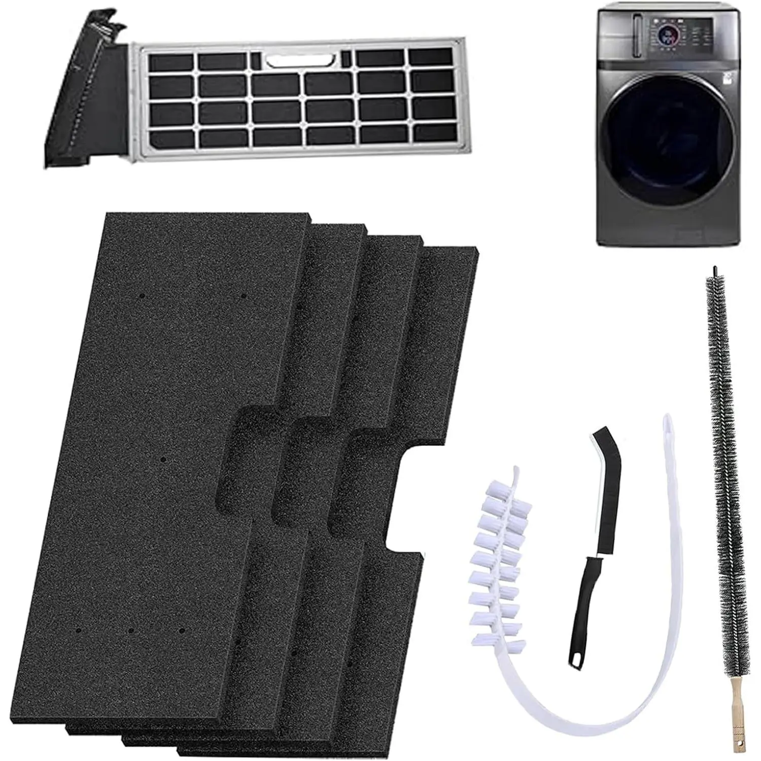 Washer Dryer Combo Lint Filter , Compatible with  Washer Dryer Combo, WH01X35719 Washable Sponge Filter for PFQ97HSPVDS (4-Pack with Cleaning)
