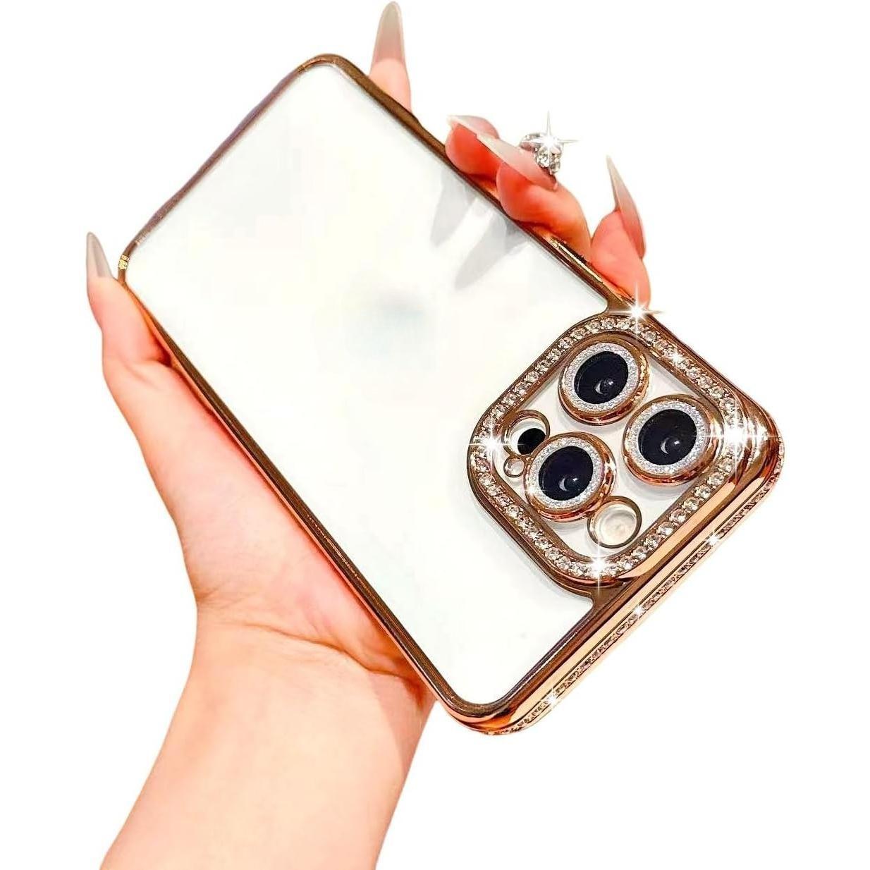 DarlingCase Glitter Bling iPhone 17 Pro Max Case with Diamond Camera Frame, Fits iPhone 15 Pro Max, iPhone 14 Pro, iPhone 13, Electroplated Clear Bumper Cover – Shiny Look, Stand Out Vibes (Purple)