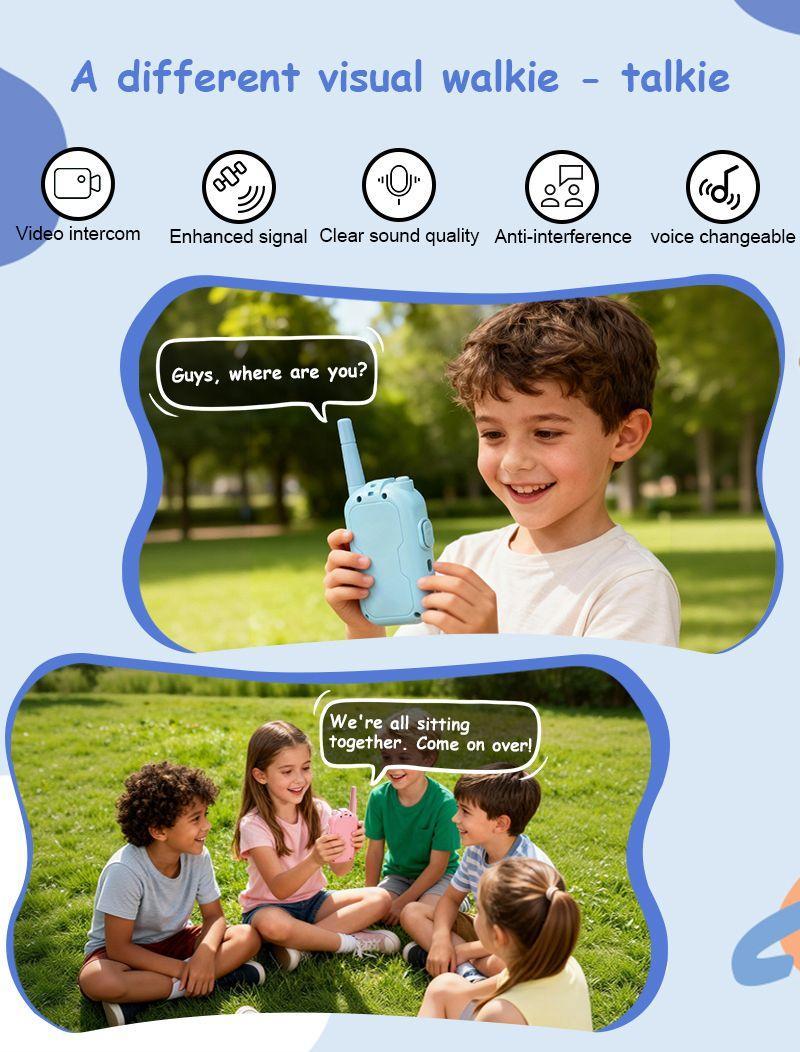Video Walkie Talkies for Kids, Handheld 2 Pack Rechargeable Video Intercom Kids Walkies Talkies, Indoor Outdoor Toys for Family Games, Outside, Camping, Hiking for Boys Girls Ages 3-12 (Blue/Pink)