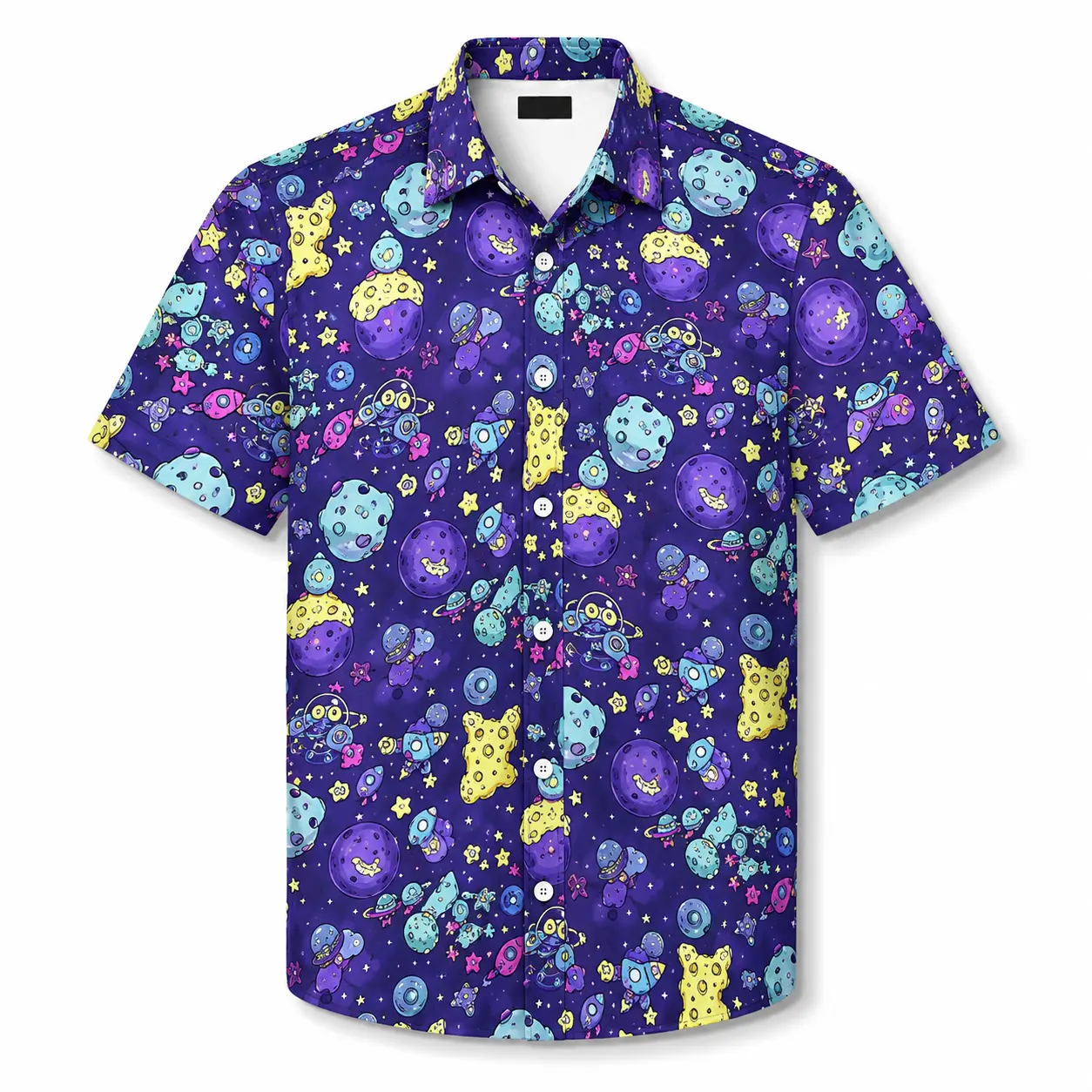 Men’s Summer Vacation Hawaiian Shirt, Novelty Graphic Print Short Sleeve Button Down for Beach, Party and Casual Wear