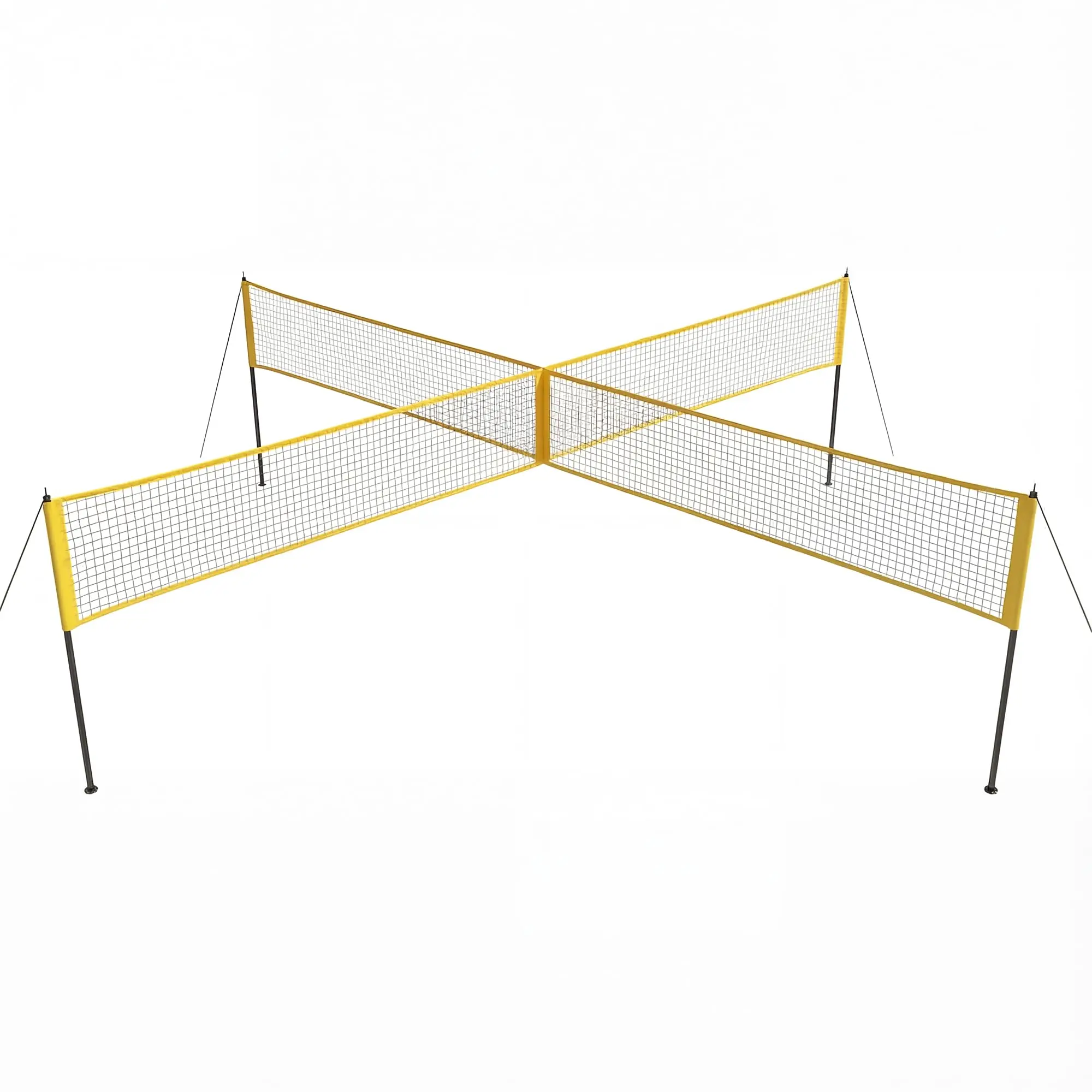 4‑Way 14 FT Square Volleyball Net Set, Portable Outdoor Four‑Sided Volleyball Game Kit With 3 Adjustable Heights, Complete Accessories Including Ball, Air Pump, Ground Hammer and Carry Bag for Backyard, Beach, Family Games
