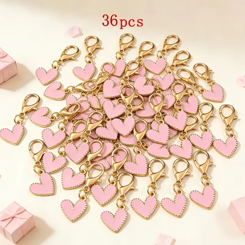 36pcs red, pink and white heart-shaped key chain set, with heart-shaped pendant, cute lady bag pendant, Cute keychain accessory, accessories
