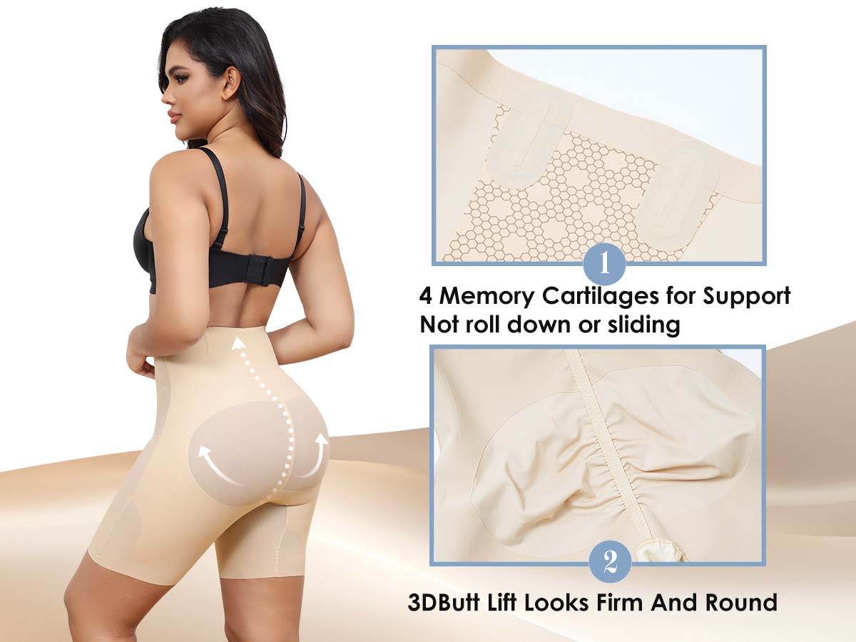 LEVAO High Waisted Tummy Control Shorts for Women Shapewear with Steel Bones, Seamless Body Shaper Panties Anti-Roll Down