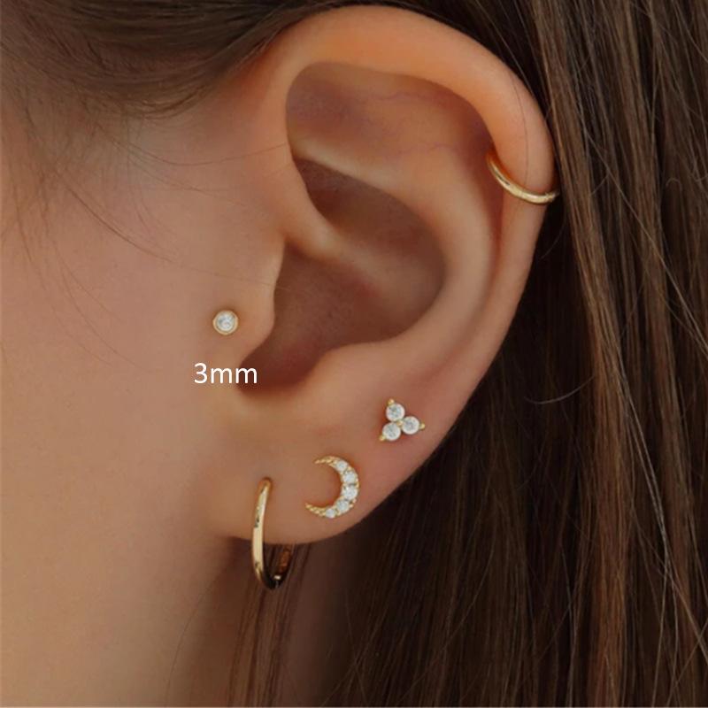S925 sterling silver internal thread flat back cartilage earrings • Simple round CZ earrings, suitable for spiral ear screens. Conch earrings are suitable for giving girlfriends, girlfriends, and birthday gifts on holidays Dainty Matching