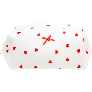 Cozy Makeup Bag Small Aesthetic Travel Zipper Cosmetic Pouch  Women Make Up Beauty Accessories Brushes,Heart Red