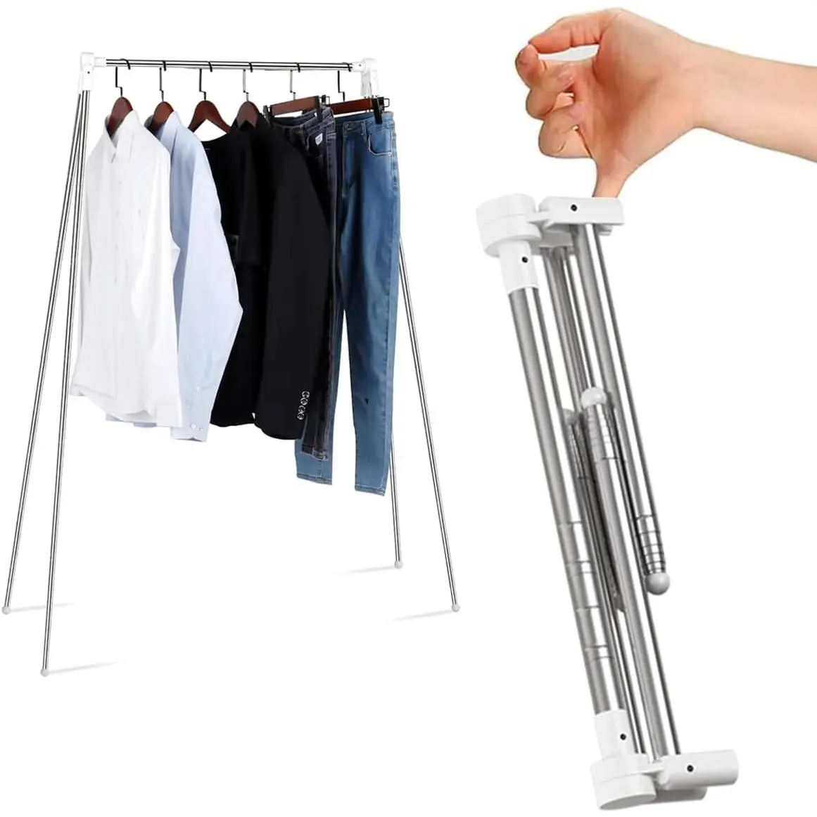 Garment Rack, Folding Clothes Rack, Collapsible Clothing Rack for Dance, Travel, Camping, Laundry, Indoor,, Drying, RV, Mini Compact Racks White + 3 Foldable Clothes Hangers