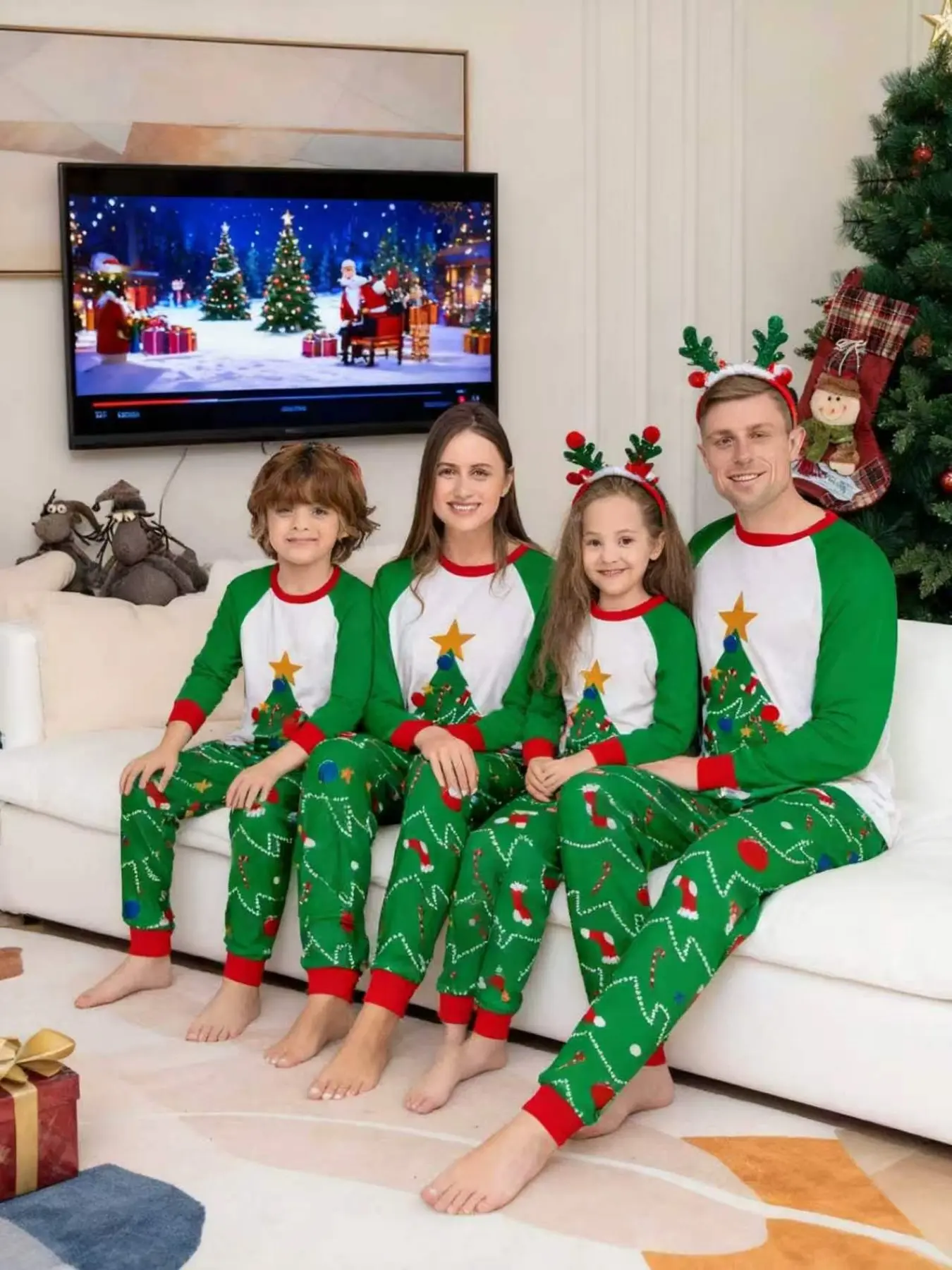 2-Piece Christmas Pajama Set, Long Sleeve and Pants, Couples' Sleepwear, Men's and Women's, Kids' Holiday, Tree Design