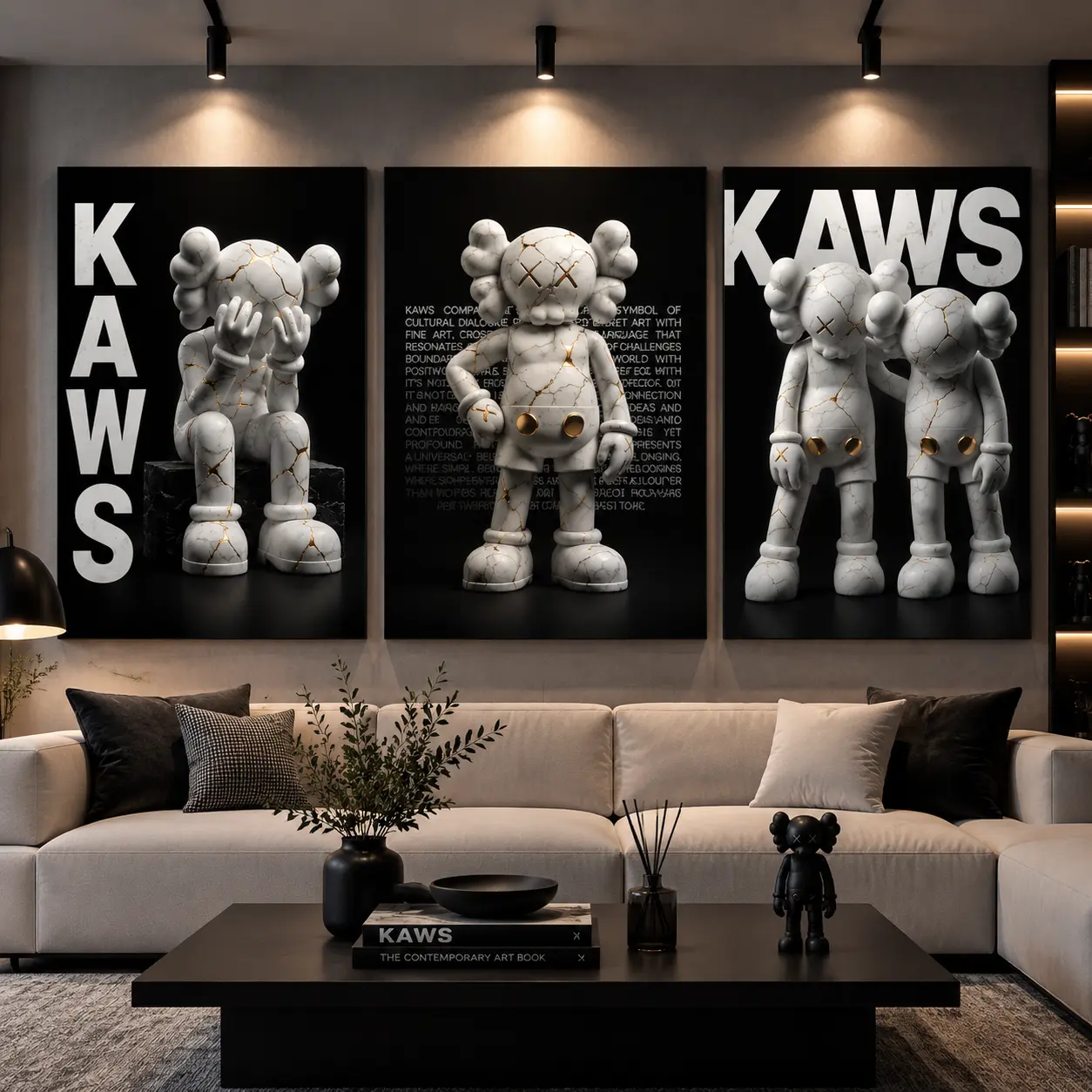Black Cartoon Figure Canvas Poster, Hypebeast Street Art Wall Art Print, Marble Style Sneaker Room Decor for Bedroom Dorm Game Room, Boyfriend Gift Holiday Gift