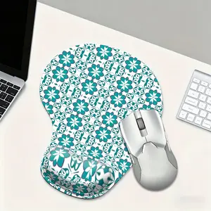 Aesthetic Turquoise Floral Wrist Rest Mousepad, silicone Base Mouse Pad, Orthopedic Joint Protection Desk Mat, Kawaii Desk Accessories for Office Home Gaming PC Laptop