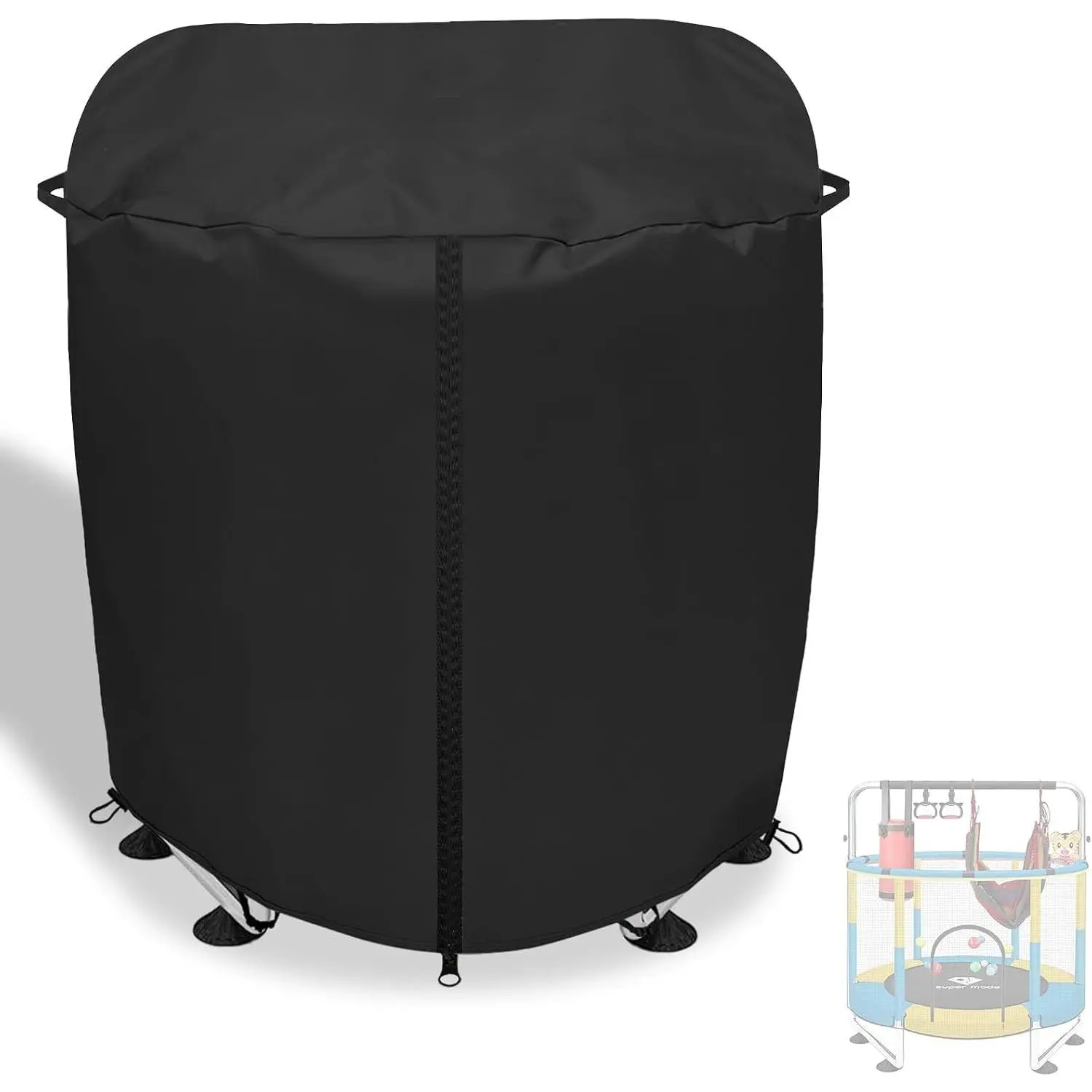 Waterproof 55" Round Kids Trampoline Cover - Heavy Duty 600D Oxford Cloth Weather UV Resistant Windproof Outdoor Toddler Trampoline Cover Black