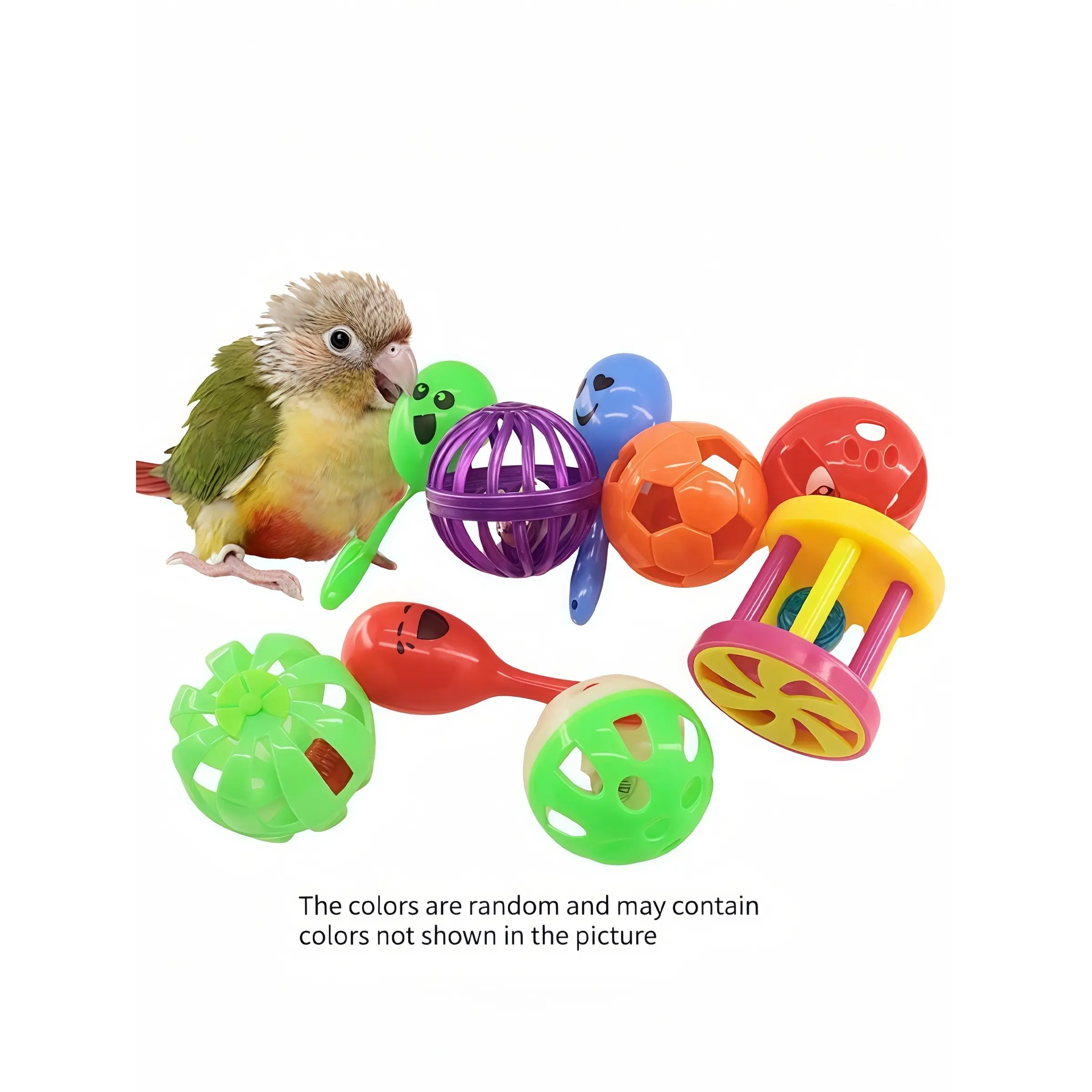 9-Piece Bird Clock Ball Chewing Game Training Set, Colorful Interactive Toy for Bird Cages, Sound-Producing Bell Balls, Random Colors