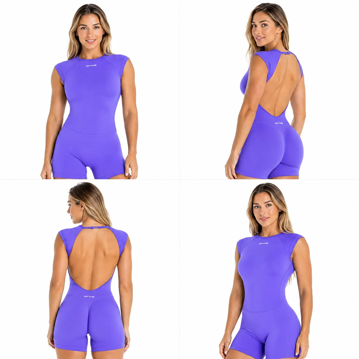 DFYNE Women’s Backless Seamless Yoga Romper - Sleeveless Gym Wear with Built-In Shorts, Stretch Bodysuit for Yoga, Pilates, Women’s Gym Wear with Backless Cut & Seamless Look for Everyday Use