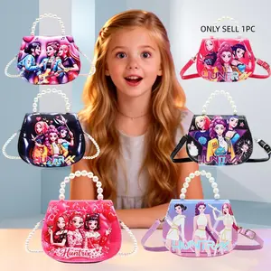 2026 New Popular Singing Girl Group Cartoon Printed Children's Crossbody Bag, Pearl Bead Top Handle Micro Bag Mini Wallets With Adjustable Strap, Cute Princess Coin Bag, Perfect Birthday And Holiday Surprise Gift For Little Girls, Back To School Gift