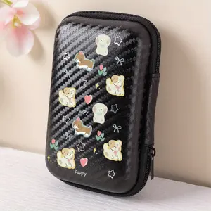 1pc beautiful and cute cartoon animal pattern printed storage box with mesh pocket and compact design - cable/headphone/charger/card/accessory storage box, suitable for office, travel, enthusiasts - durable and portable accessory sorting