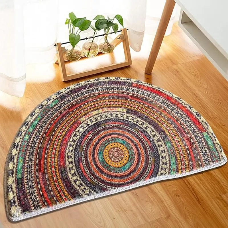 24x36 in Half-Round Boho Door Mat, Colorful Vintage Pattern Rug for Home Decor, Vintage Home Decor - Front Door, Entryway Use