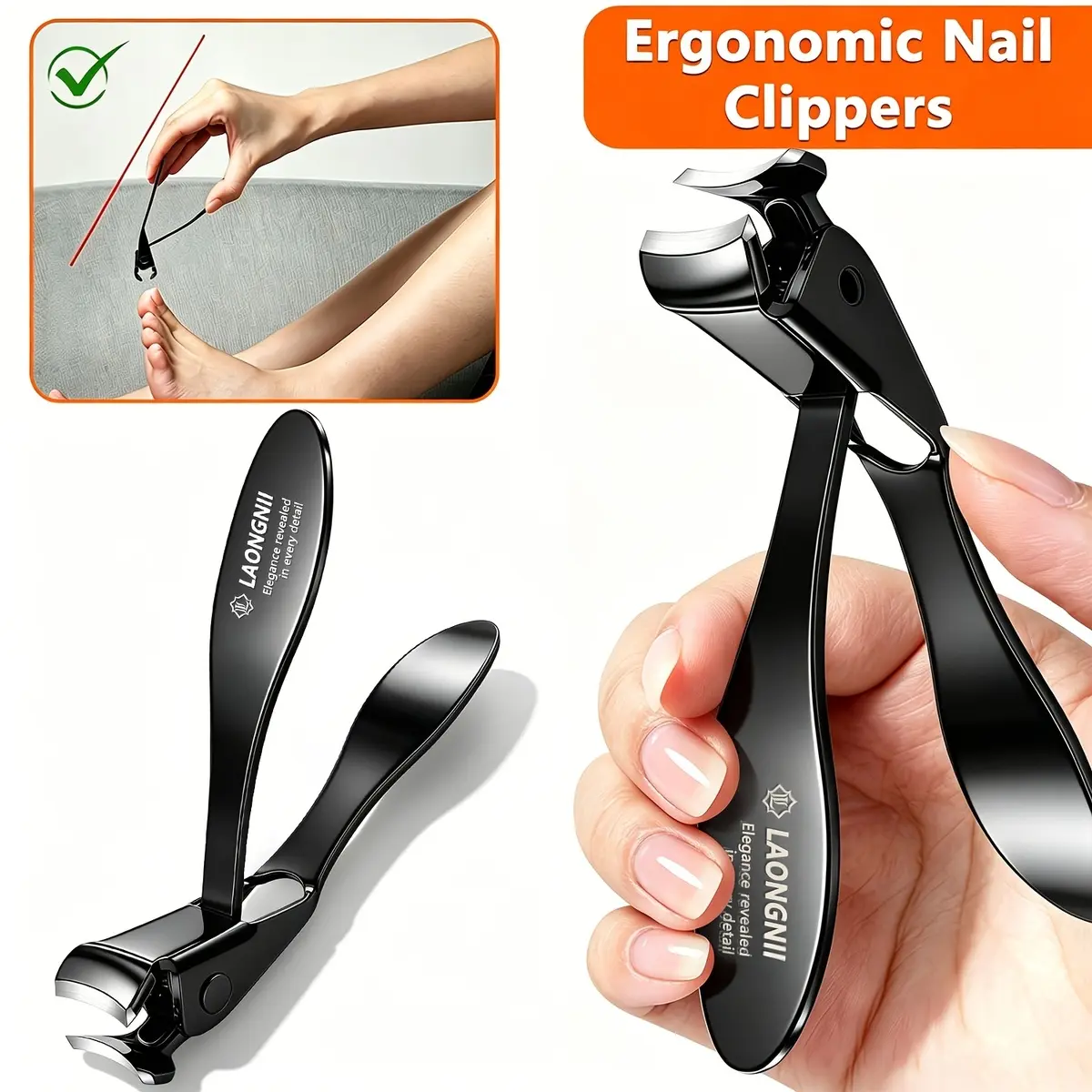 Toenail Clippers for Thick Nails, Long Handle Nail Clippers for Seniors, Wide Jaw Opening, Heavy Duty Stainless Steel Clippers with Built-In Nail File