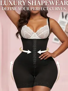 1 Count Women's Sexy Open Bust Shapewear Underwear, Fajas, Adjustable Hooks Eye Closure Jumpsuit, Zipper Crotch Convenient Design Bodysuit, Lace Trim Antislip Breathable Comfortable Body Shaper, Colombian Shapewear, Ideal for Daily Wear & Formal Occasion