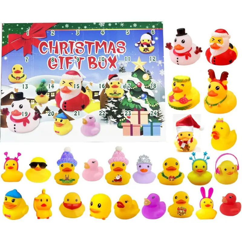 Christmas Rubber Ducks Advent Calendar Blind Box, 24Pcs Mini Bath Toys, Random Duck Styles, Party Decor Cruise Ducks, Kids Christmas Gift