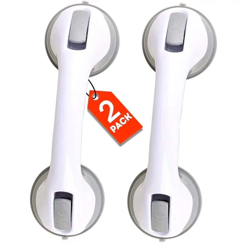 2-Pack No-Drill Suction Cup Bath Safety Handrails - Ergonomic Handle Elderly Support Rods, Durable Plastic Shower & Bathtub Support Handles, Modern White Design for Glass Doors & Sliding Doors, Easy Installation | Modern Home Accessories | Rugged Structur