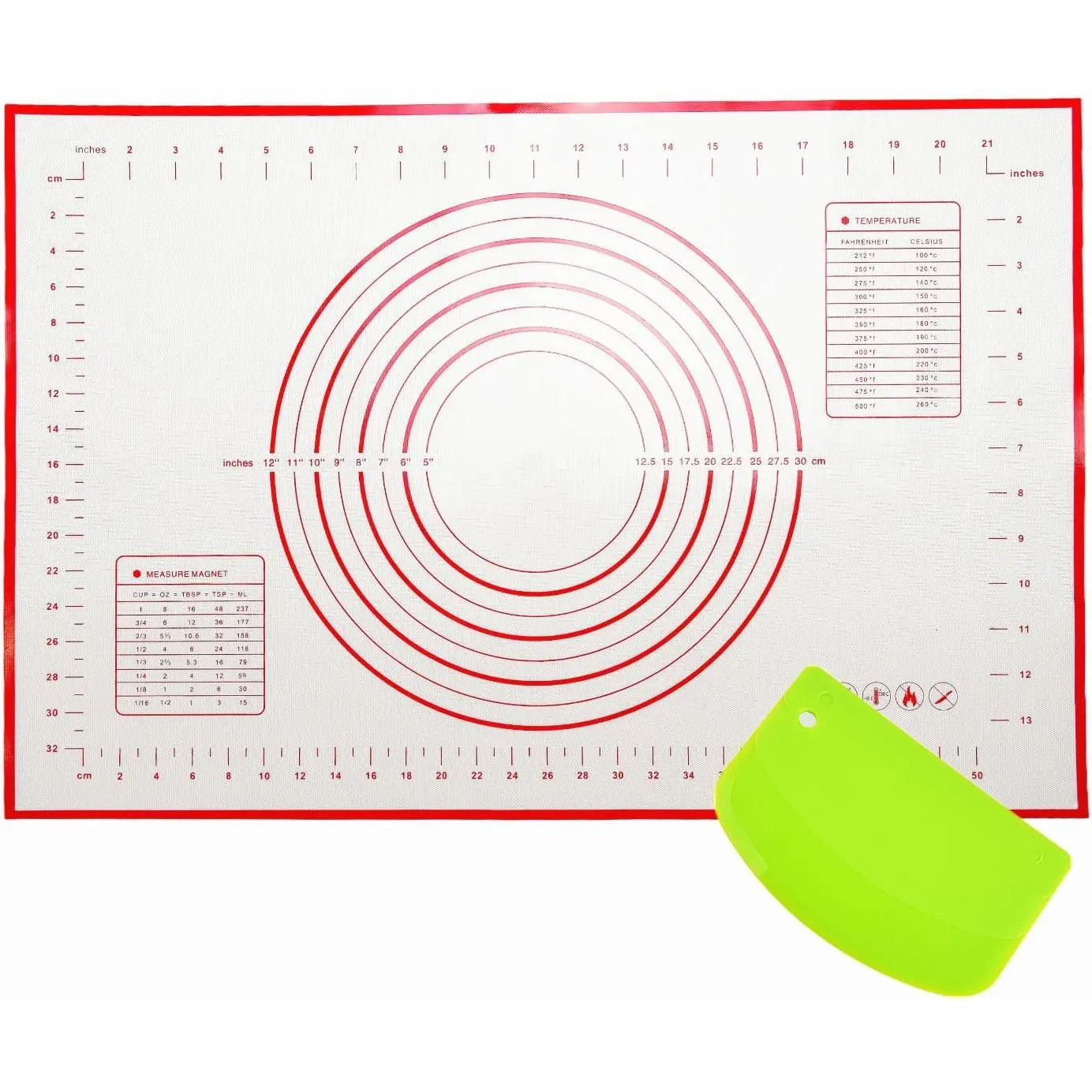 Large 24" x 16"  Baking Mat | Non-Slip Pastry & Dough Mat with Dough scraper | Ideal for Rolling Out Pie Crusts, Fondant, and  | Oven-Safe  Liner (24''L X 16''W)