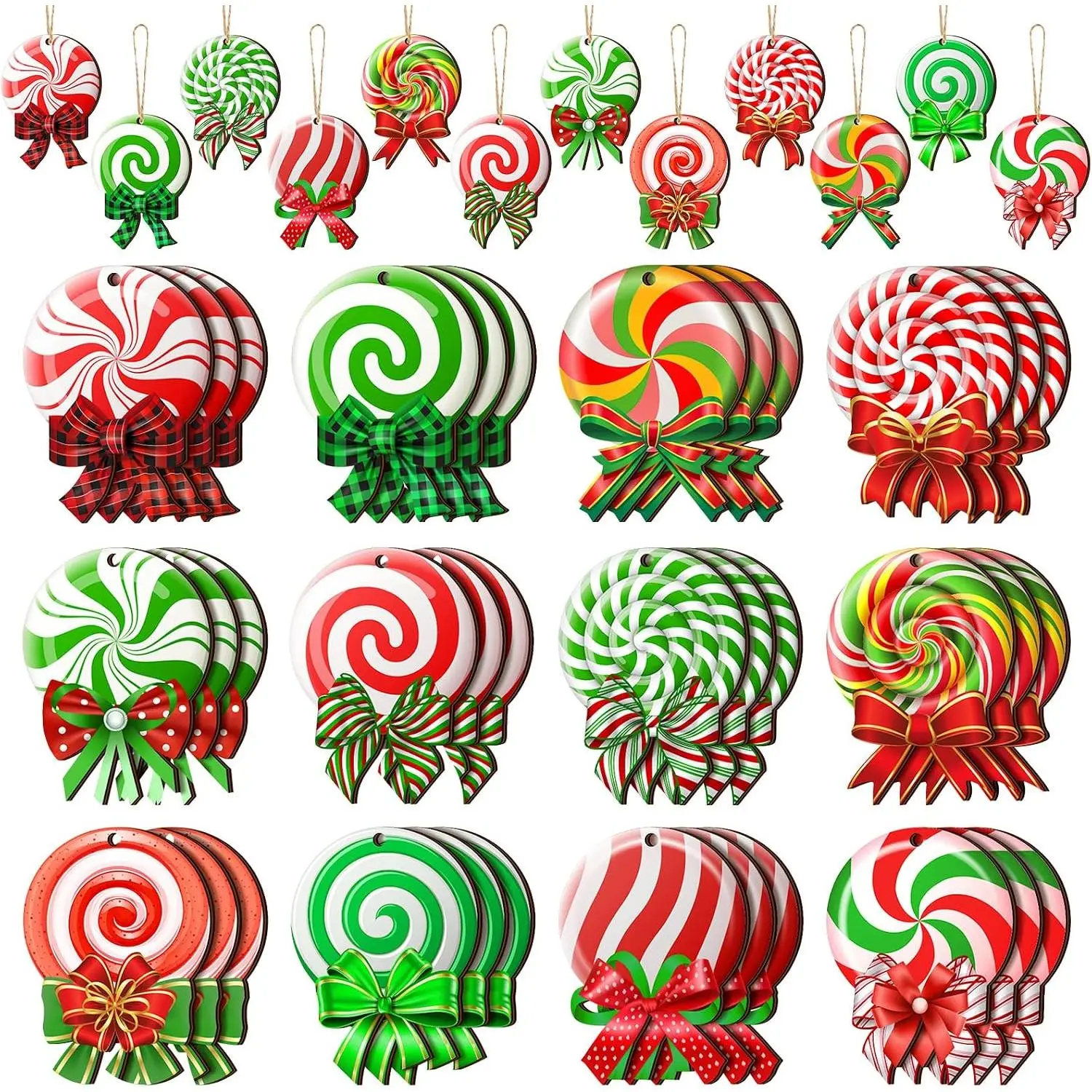 40 count Peppermint Ornaments for Christmas Tree Decorations Candy Christmas Ornaments  Colorful Xmas Wooden Ornament for Holiday Party Decor