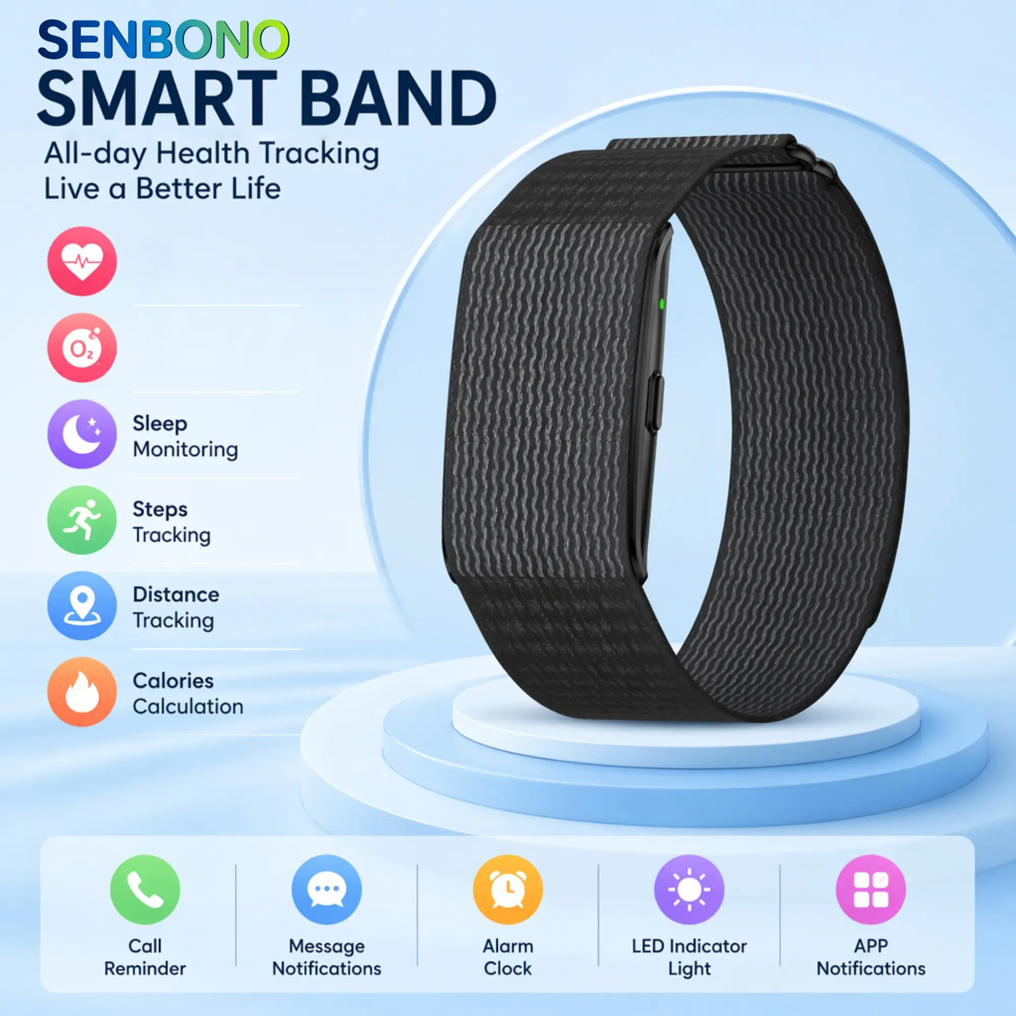 SENBONO's new screenless smartwatch, with all-round monitoring and sleep tracker, waterproof, 120+sports mode, application data view, equipped with step/calorie/distance tracking, men's/women's smart wristbands, perfect gift for holidays
