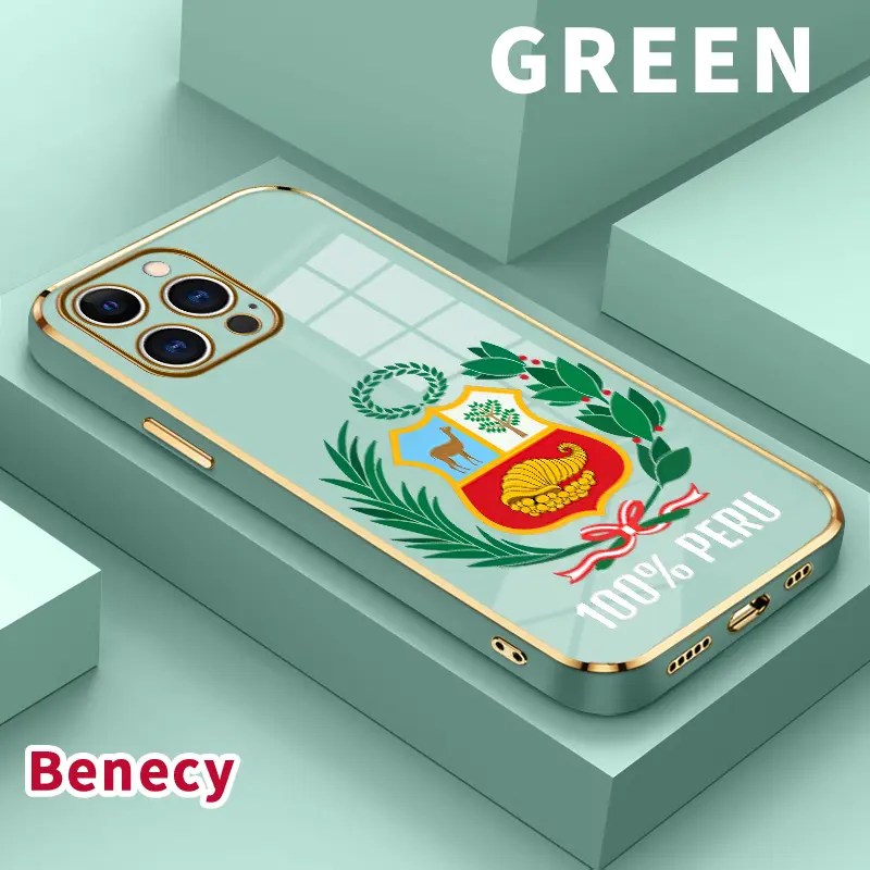 Plating Mobile Phone Case for iPhone 17 15 Pro Max 16 14 Air Plus 13 12 11 Peru's emblem glory Printed Soft Silicone TPU Glossy Anti-oil Protective Cover