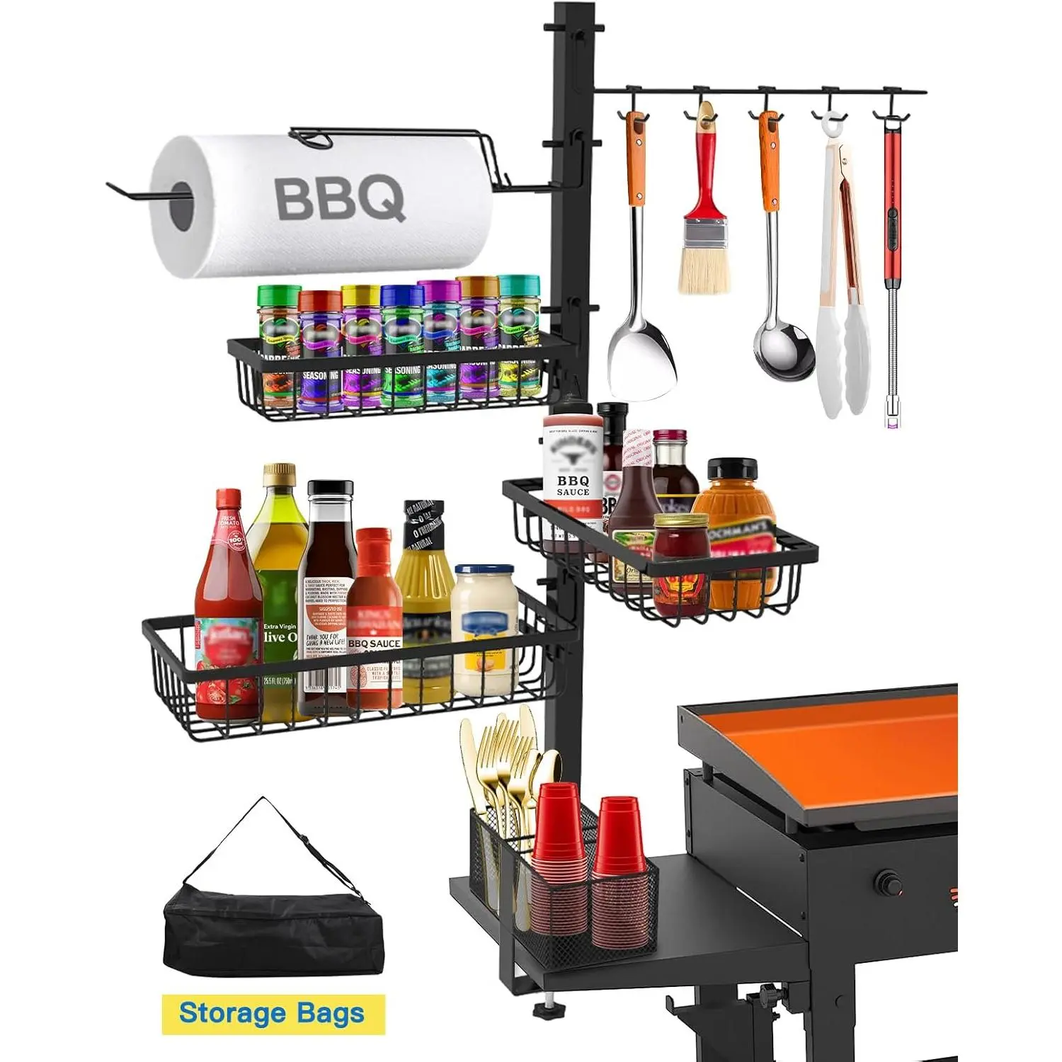 Griddle Caddy Organizer for Blackstone Griddle Accessories, for Husband & Dad & Him, Outdoor Kitchen Accessories, BBQ Grill Picnic Utensil Condiment Caddy with Paper Towel Holder