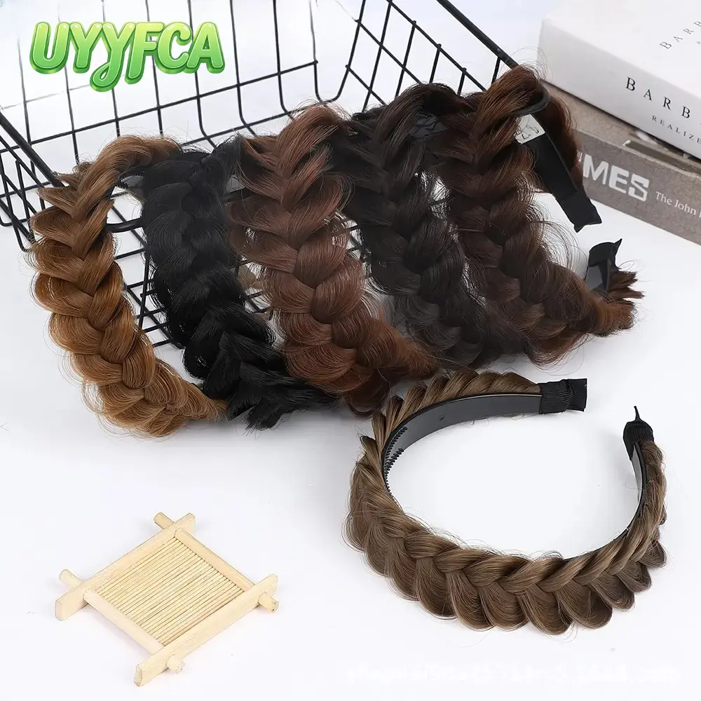 Messy Braided Fishtail Headband Wig, Non Slip Inner Teeth Wide Hair Braid Hairpiece, Heat Resistant Natural Texture Fake Braid Band, Boho Casual Hair Accessory For Daily Makeup, Workout, Travel And Women Outdoor Styling,Beach vacation,Summervibes cute