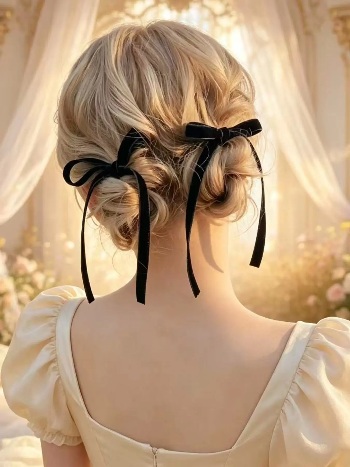 2 Pcs Women's Velvet Bowknot Fringe Hair Ties, Vintage Minimalist Elegant Hair Accessories, Perfect for Valentine's Day and Birthday Parties